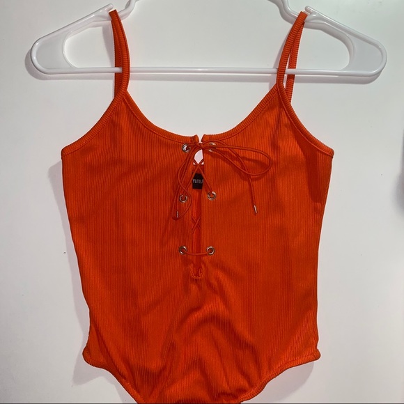 PRETTY LITTLE THING orange lace up bodysuit - Picture 2 of 4